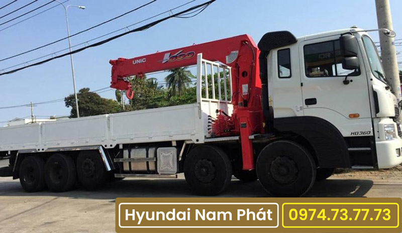 Xe tải 17 Tấn Hyundai HD360 5 Chân Gắn Cẩu Unic 5 Tấn 4 Khúc URV 554